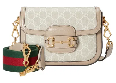 Pre-owned Gucci Women's  Horsebit 1955 Gg Mini Bag In Beige/white