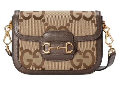 Pre-owned Gucci Women's  Horsebit 1955 Jumbo Gg Mini Bag In Camel/ebony