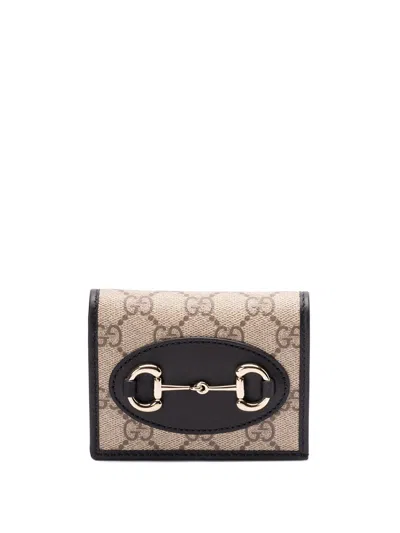 Gucci Women Brown Wallet With Metal Buckle On The Front And All-over Gg Motif In Fabric Woman