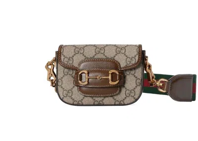 Pre-owned Gucci Women's  Horsebit 1955 Strap Wallet In Beige/ebony Supreme