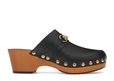 Pre-owned Gucci Women's  Horsebit 35mm Clog Leather Sneakers In Black/brown/gold