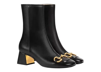 Pre-owned Gucci Women's  Horsebit 55mm Ankle Boot Leather Sneakers In Black/gold In Multi