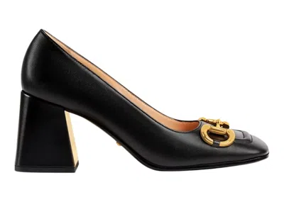 Pre-owned Gucci Women's  Horsebit 75mm Pump Leather Sneakers In Black/gold