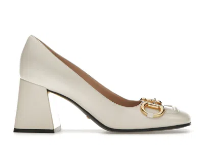 Pre-owned Gucci Women's  Horsebit 75mm Pump Leather Sneakers In White/gold