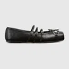 Gucci Leather Bow Detail Squared Toe Ballet Flats In Black