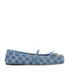 Gucci Signature Horsebit Detail Gg Monogram Ballet Flats In Blue