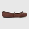 Gucci Beige Ballet Shoes With Horsebit And Bow Detail In Gg Canvas Woman In Brown