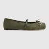 Gucci Canvas Gg Horsebit Ballerina Flats In Green