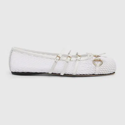 Gucci Women's  Horsebit Ballet Flat In White