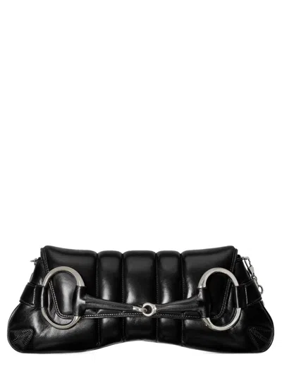 Gucci Black Horsebit Chain Small Leather Shoulder Bag