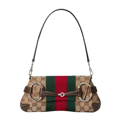 Pre-owned Gucci Women's  Horsebit Chain Small Shoulder Bag In Beige/ebony