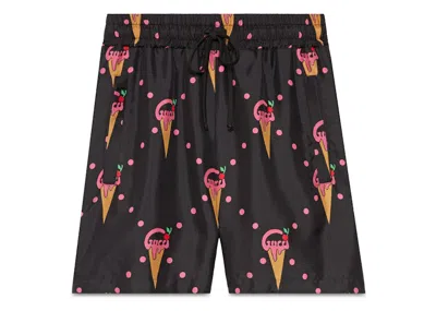 Pre-owned Gucci Women's  Ice Crean Print Shorts In Black