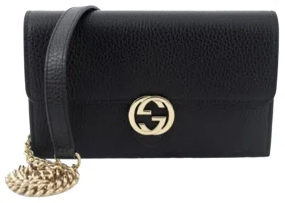 Pre-owned Gucci Women's  Interlocking Chain Wallet Small In Black