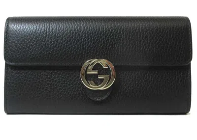 Pre-owned Gucci Women's  Interlocking Continental Wallet In Black