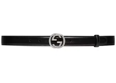 Pre-owned Gucci Women's  Interlocking G Belt In Black/silver/tone