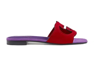 Pre-owned Gucci Women's  Interlocking G Cut Slide Sandal Suede Sneakers In Red/purple In Multi