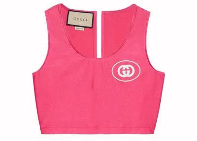 Pre-owned Gucci Women's  Interlocking G Jersey Crop Top In Pink