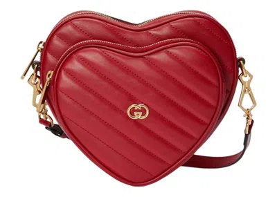 Pre-owned Gucci Women's  Interlocking G Mini Heart Shoulder Bag In Red