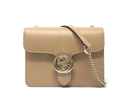 Pre-owned Gucci Women's  Interlocking G Shoulder Bag Small In Beige In Sand
