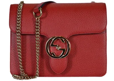 Pre-owned Gucci Women's  Interlocking G Shoulder Bag Small In Red