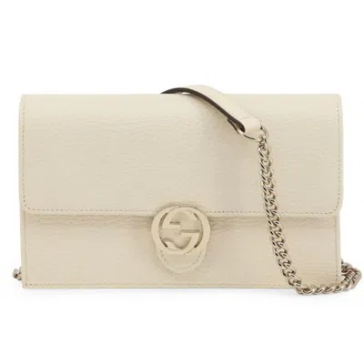 Pre-owned Gucci Women's  Interlocking Gg Chain Crossbody Bag In White