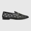 Gucci Almond Toe Mesh Loafers Embellished With Crystals In Black