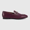 Gucci Almond Toe Leather Loafers With Metallic Hardware In Bordeaux