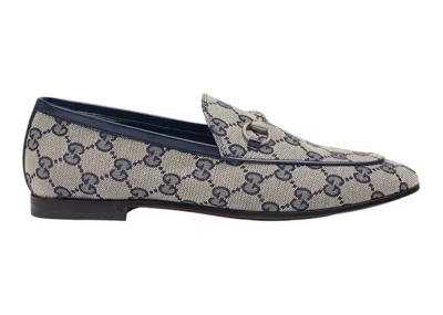 Pre-owned Gucci Women's  Jordaan Loafer Gg Canvas Sneakers In Beige/blue/silver In Multi