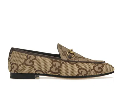 Pre-owned Gucci Women's  Jordaan Loafer Gg Canvas Sneakers In Beige/ebony/gold In Multi