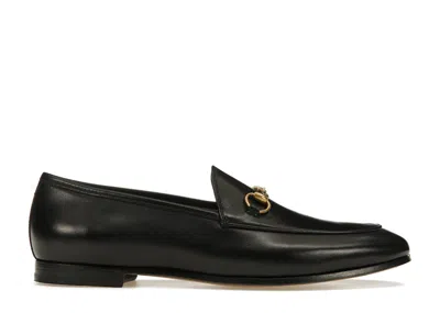 Pre-owned Gucci Women's  Jordaan Loafer Leather Sneakers In Black/gold