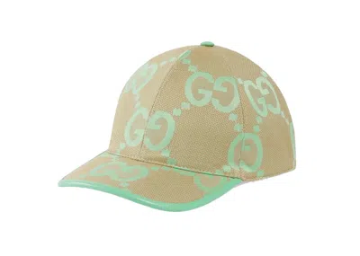 Pre-owned Gucci Women's  Jumbo Gg Baseball Hat In Beige/green Mint In Multi