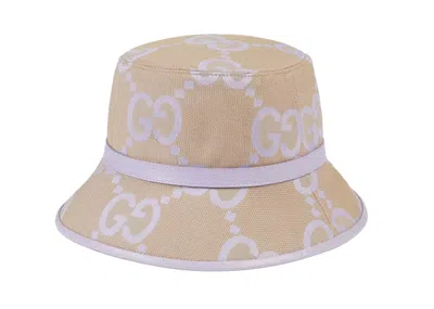 Pre-owned Gucci Women's  Jumbo Gg Bucket Hat In Beige/lilac