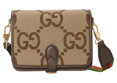 Pre-owned Gucci Women's  Jumbo Gg Canvas Shoulder Bag In Camel/ebony In Multi