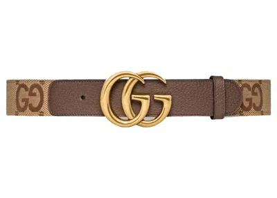 Pre-owned Gucci Women's  Jumbo Gg Marmont Wide Belt In Camel/ebony