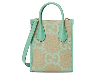 Pre-owned Gucci Women's  Jumbo Gg Mini Tote Bag In Beige/mint