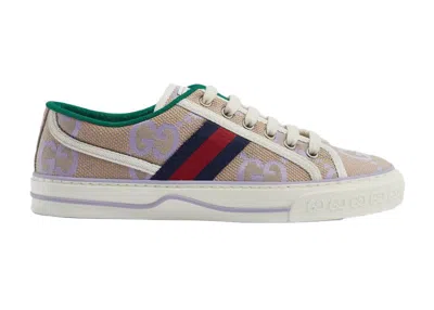 Pre-owned Gucci Women's  Jumbo Gg Tennis 1977 Canvas Sneakers In Beige/lilac/navy Blue In Multi