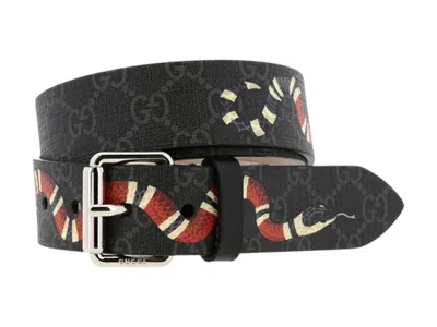 Pre-owned Gucci Women's  Kingsnake Print Belt In Black/red