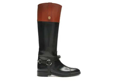 Pre-owned Gucci Women's  Kneehigh Boot Harness Leather Sneakers In Black/brown