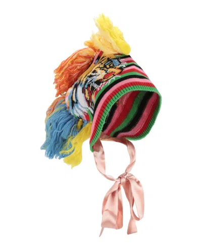 Pre-owned Gucci Women's  Knitted Tiger Head Mohawk Beanie In Sable Substitute