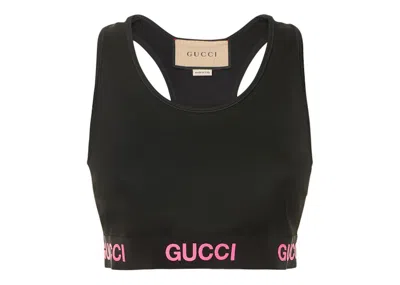 Pre-owned Gucci Women's  Logo Jacquard Crop Top In Black Pink