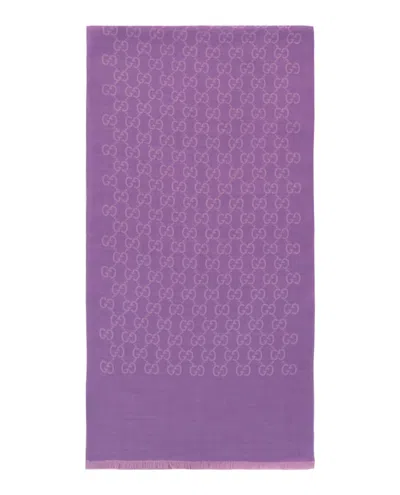 Pre-owned Gucci Women's  Logo Monogram Scarf In Lilac Pink