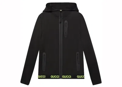 Pre-owned Gucci Women's  Logoprint Hooded Technical Jacket In Black Yellow