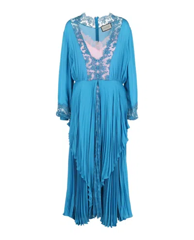 Pre-owned Gucci Women's  Longsleeve Pleated Dress In Blue
