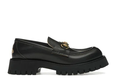 Pre-owned Gucci Women's  Lug Horsebit 30mm Platform Loafer Leather Sneakers In Black/gold