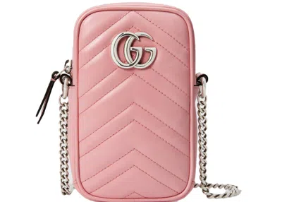 Pre-owned Gucci Women's  Marmont Bag Gg (2 Card Slot) Mini In Pastel Pink