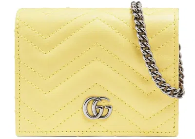 Pre-owned Gucci Women's  Marmont Card Case Wallet Gg (5 Card Slot) In Pastel Yellow