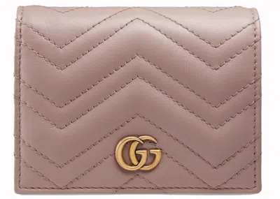 Pre-owned Gucci Women's  Marmont Gg Card Case Wallet Matelasse In Dusty Pink