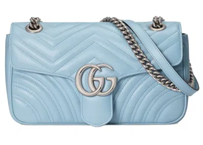 Pre-owned Gucci Women's  Marmont Shoulder Bag Gg Small In Pastel Blue