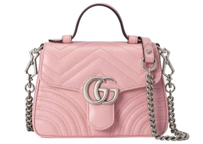 Pre-owned Gucci Women's  Marmont Top Handle Bag Gg Mini In Pastel Pink