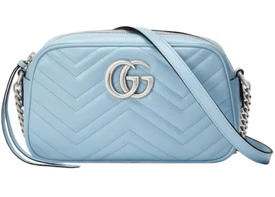 Pre-owned Gucci Women's  Marmont Zip Around Shoulder Bag Gg Small In Pastel Blue